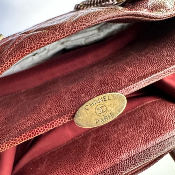 Chanel burgundy red glazed caviar frame shiva tote bag W aged gold hardware - Picture 10 of 16
